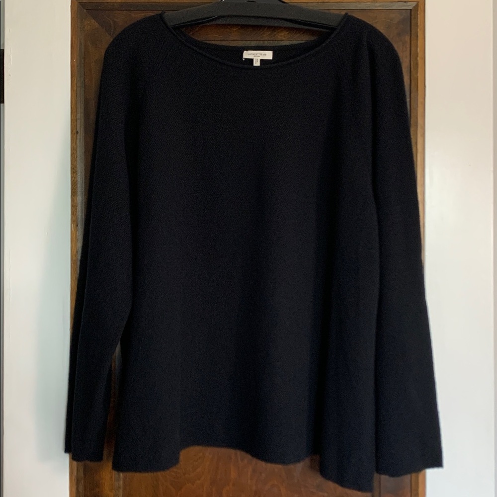 Lafayette 148 NY 100% Cashmere Round Neck Long Sleeve Sweater Black 2X Excellent